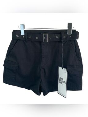 Almost Famous Black High Waist Utility Cargo Pocket Shorts with Grommet Belt